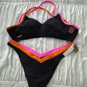 PINK Victoria's Secret Black, Pink, and Orange Bikini
